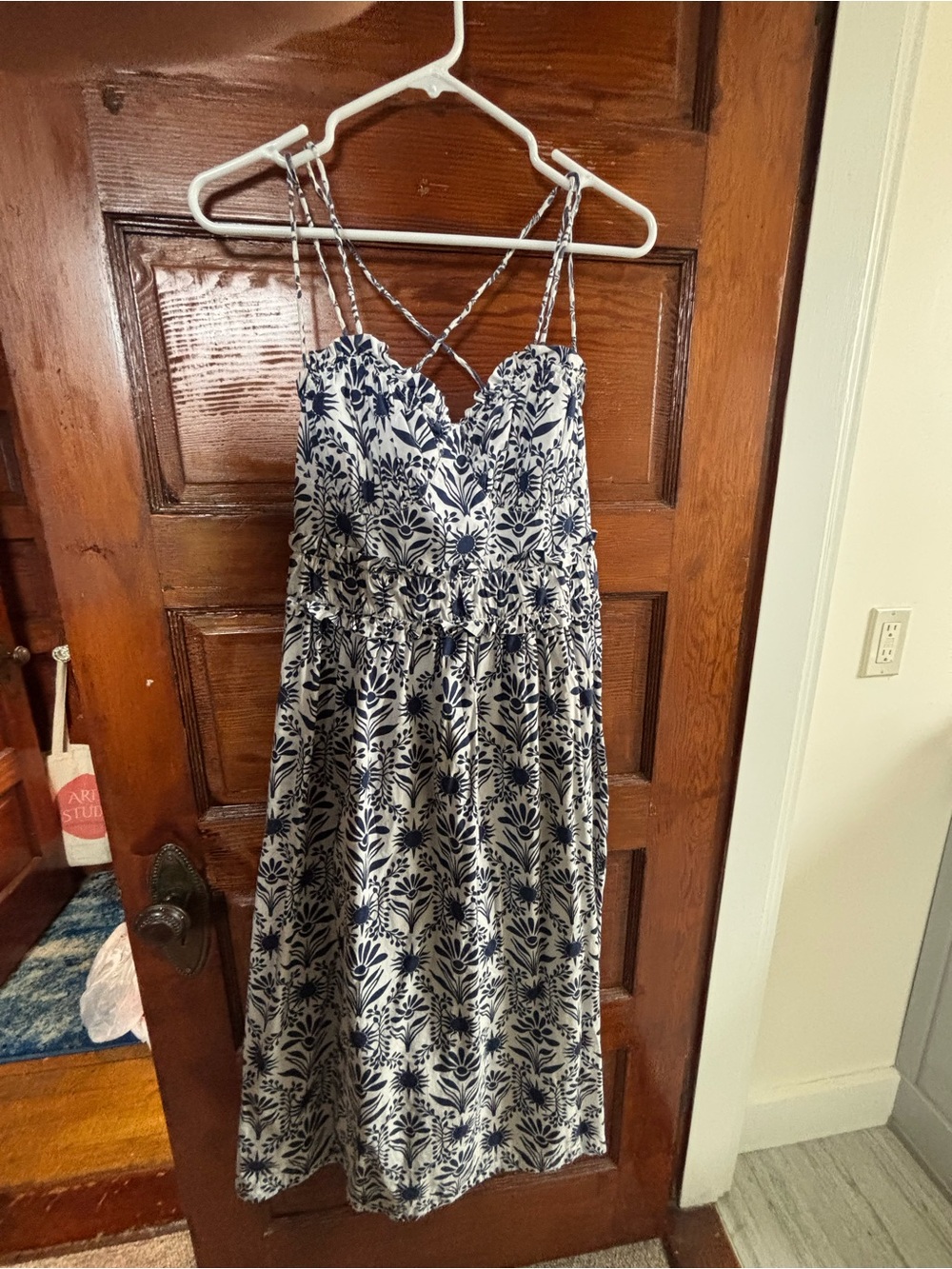Anthropologie Navy and White Floral Midi Sundress